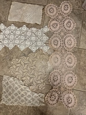 VTG  Asst. Lace Crochet Doilies 5 Pieces  Embroidery Triangle Rectangle Unique