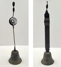 Antica campana francese OTTONE/BRONZO PORTA NEGOZIO bobina in ferro a molla alta 35 cm 13,5"