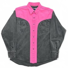 Vintage Wrangler Brushpopper Shirt Mens 17 x 35 Black Pink Western 90s USA Made
