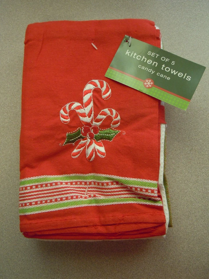 НОВЫЕ рождественские кухонные полотенца набор из пяти от Candy Cane для кровати ванны и не только - Изображение 2 из 4