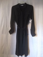 Nine West Button Down Long Sleeve Black Shirt Dress Belted Size Small
