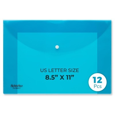 FLEXOFFICE 12 Pack Blue Plastic Envelopes with Snap Closure, Legal 12, 