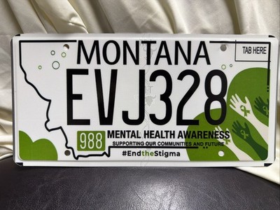 988  MENTAL HEALTH AWARENESS  #END THE STIGMA  MONTANA LICENSE PLATE   EVJ328