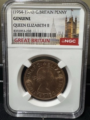 1954 - 1970 Great Britain Penny NGC Genuine Queen Elizabeth II UK British Coin