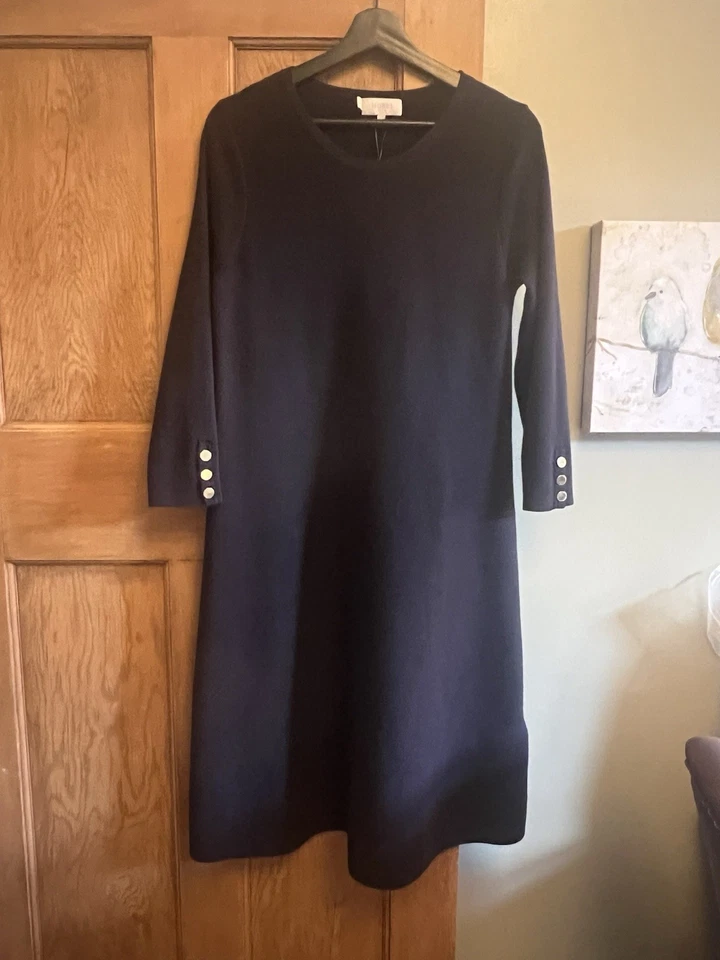 Hobbs Women's Merino Wool Cora Knitted Dress Size UK 12 Navy Blue Long Sleeve - Image 2 of 4