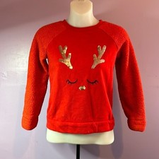 Cat  Jack Fuzzy Red Reindeer Sequin Sweatshirt Girls 7/8