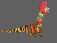 Hand Crocheted Colorful Dinosaur Stuffed Animal Toy With Hat 14 L 9 H 3 W Kids