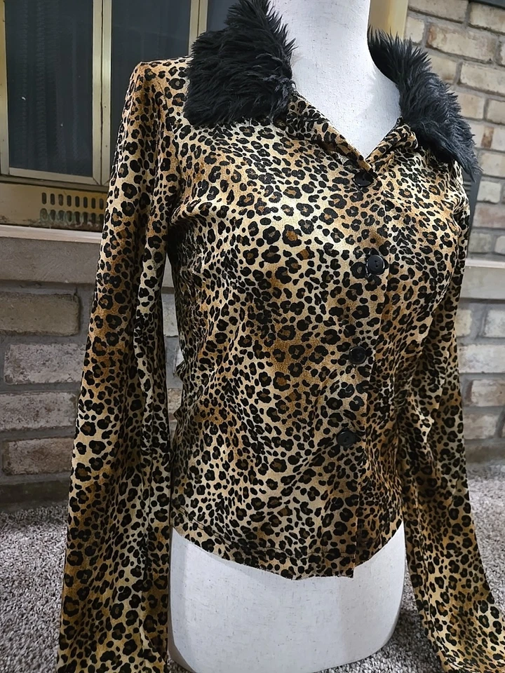 Top Rave City De Colección Y2K Terciopelo Estampado Leopardo Mujer Talla Mediana Imitación Piel Bratzcore Foto 2 de 4