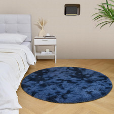 Navy Blue Fluffy round Rug 4X4 Ft, Tie-Dyed Shag Fuzzy Plush Circle Throw Rug fo