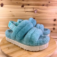 UGG Sandals Womens 8 Tide Pool Blue Oh Fluffita Curly Sheepskin Platform Sandals