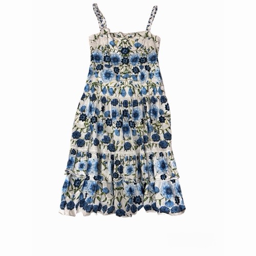 BORGO DE NOR Daniela Tiered Floral-Print Cotton Midi Dress Sz UK 16 = US 12
