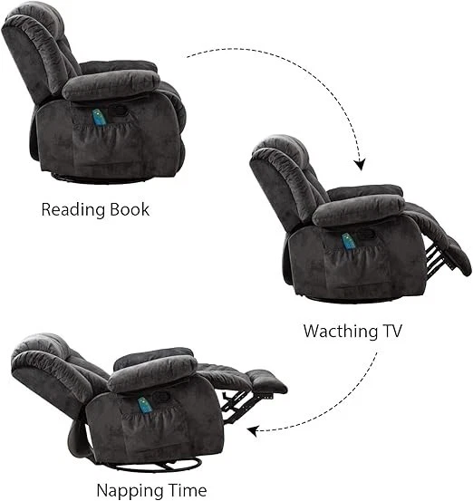 Серое мягкое ручное массажное поворотное кресло-качалка CANMOV с подогревом и вибрацией - Изображение 3 из 4