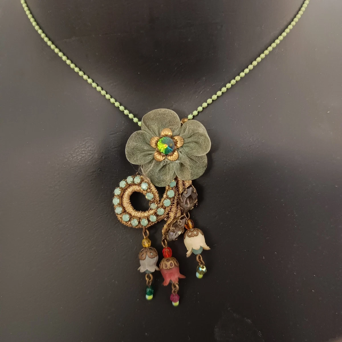 Orecchini Pendenti Michal Negrin Vintage - Cristallo Fiore Rosa E Bianco - Fermo A Leva - Foto 5