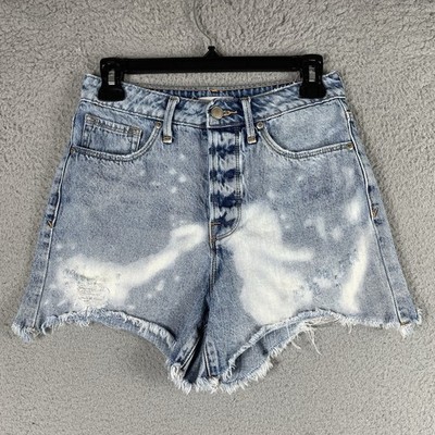 Good American Bombshell Denim Shorts Womens 0/25 Cut Off Bleach Splatter Button