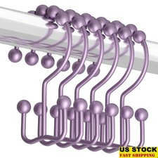 Premium Double Roller Glide Shower Curtain Hooks 12 Pack Metal Rings Bathroom US