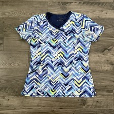 Women  s Cherokee Infinity Scrub V-Neck Top, Patterned Blue, Green, White Size S