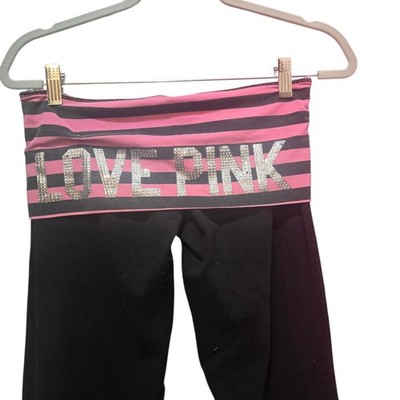 Vtg Victoria's Secret PINK Striped Rhinestones Y2K Fold over Yoga