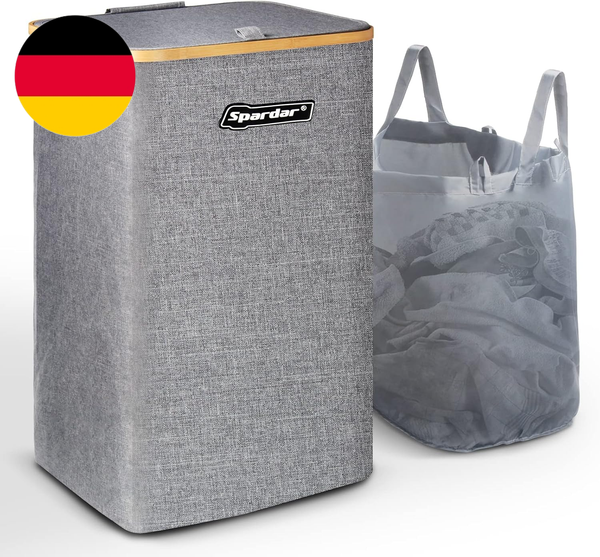 Spardar WäSchekorb Mit Deckel, 100L Faltbarer WäSchekorb Mit WäSchesack Xxl WäSc-image
