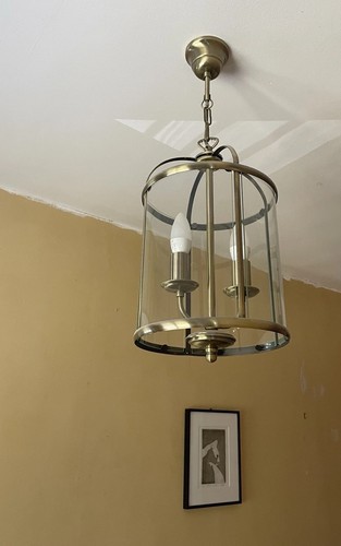 JOHN LEWIS Walker Lantern Hall Ceiling Light 2 Candle Bulb Antique Brass Finish