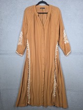 Orange Notch Neck Embroidered Dress XL LC Waikiki Boho Midi Button Front