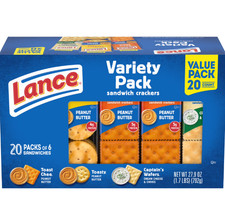 Lance sandwich crackers, variety pack, 3 Flavors, 20 Individually Wrapped Packs.