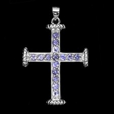 925 Sterling Silver Pendant Round Tanzanite Natural Gemstone Cross Jewelry