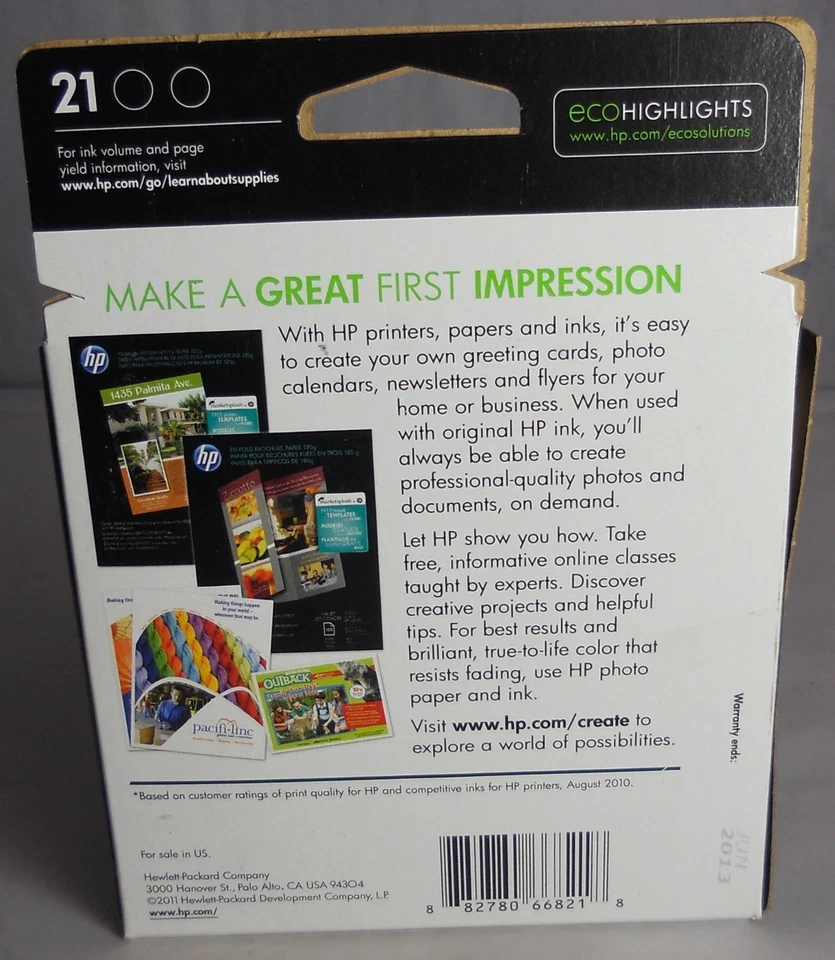 HP 21 Black Single Genuine / Original Ink Jet Cartridge exp. 06/2013 - Image 2 of 2