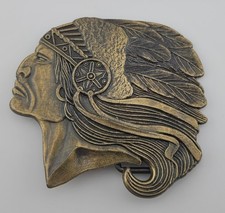 Vintage Native American Chief Headdress Belt Buckle Brass 3"