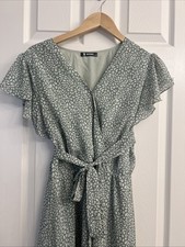 BTFBM Women's Summer Boho Floral Maxi Dress with Tie Front, Deep V-Neck, Large