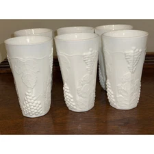 Set of Six Vintage Indiana Glass Harvest Pattern 16oz Milk Glass Tumblers