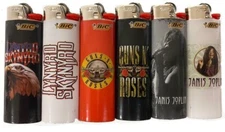 6pc ROCK MUSIC LEGENDS BIC LIGHTERS Guns Roses Janis Joplin Lynyrd Skynyrd G67VB