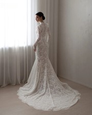 Full Lace Weddiong Dress High Neck Mermaid Bridal Gowns Sweap Train Modest Bride