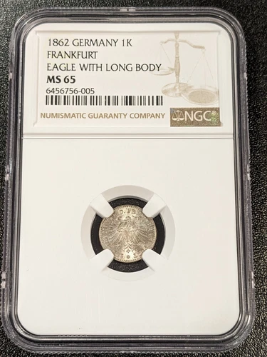 1862 MS65 Germany Frankfurt Kreuzer KM 357 NGC LONG BODY 1 Graded Higher! RARE