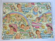 NOS 1980's Vtg Kirby Koala Baby Rainbows Bathing Babies Ducks Gift Wrap Paper 