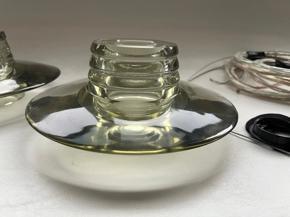 TOM DIXON PAIR OF SIGNED GREEN GLASS RIBBED TOM PENDANT LIGHTING FREE SHIPPING - Image 3 of 4