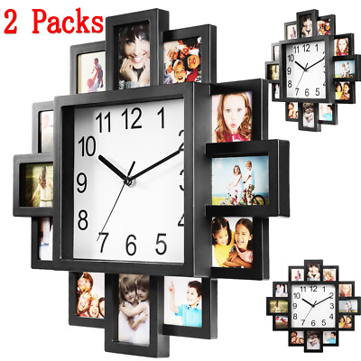 2 Pack Wall Clock DIY Photo Frame Clock Multi-Photo Art Picture Clock Home Decor