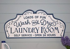 Laundry Room Embossed Metal Sign Loads of Fun Large 30" Vtg Style Wall Hanging