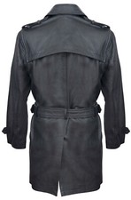 Herren Schwarz Deutsche Militär WW2 Vintage Lang Trenchcoat Echte Lederjacke