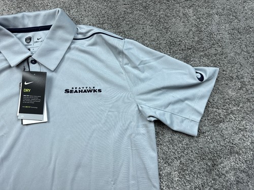 Seattle Seahawks Polo Shirt Medium Gray Spell Out On Field NFL Equipment Mens - 第 2/20 張圖片