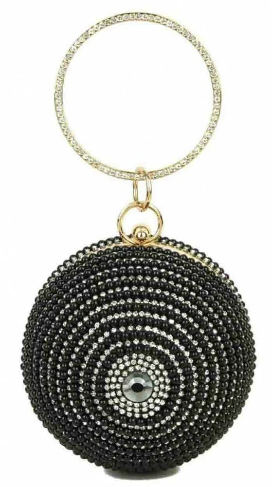 Ball Shape Clutch Purse Party Handbag Rhinestone Ring Handle Evening Bag