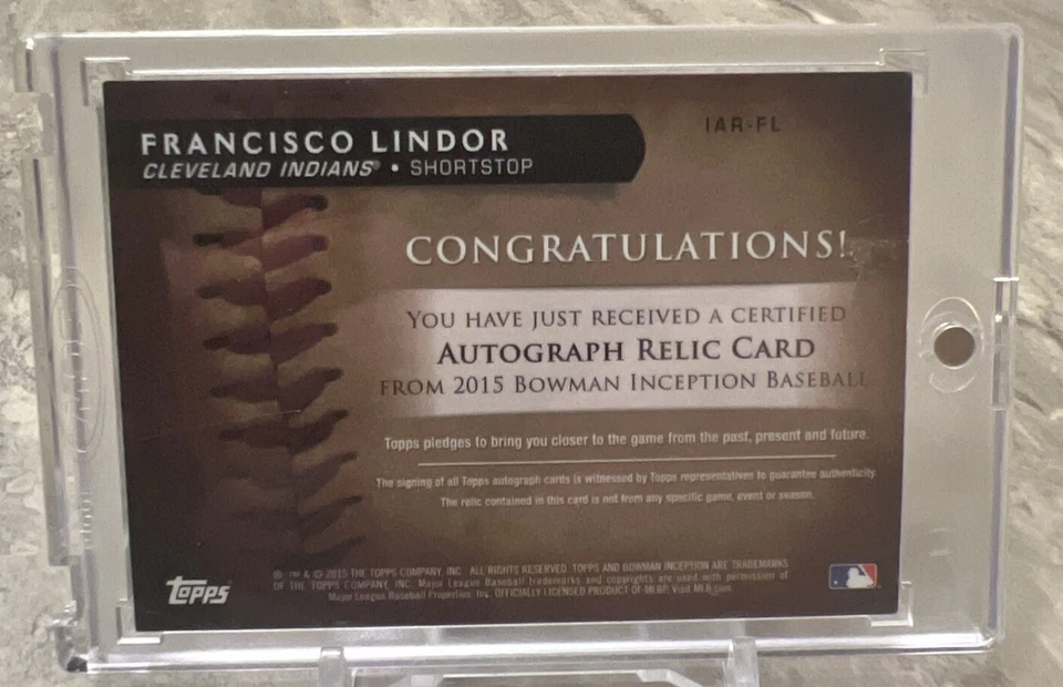 2015 Bowman Inception Relic Autographs #IARFL Francisco Lindor ROOKIE - Image 2 of 2