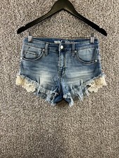 Mossimo Denim High Rise Shorts Blue Cut Off Lace Trim Stretch Women's Size 6