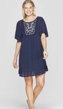 Knox rose Navy Blue Boho Peasant Dress XS Embroidered A1