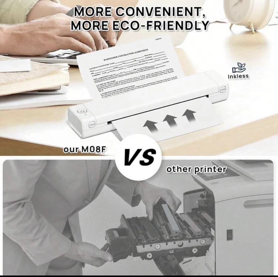 Phomemo M08F Portable Wireless Bluetooth A4 Thermal Printer Inkless (White) - Image 2 of 4