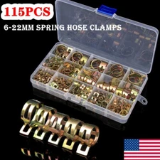 115PCS 6-22mm Spring Hose Clamps Water/Fuel Line Pipe Air Tube Clip Fastener Kit