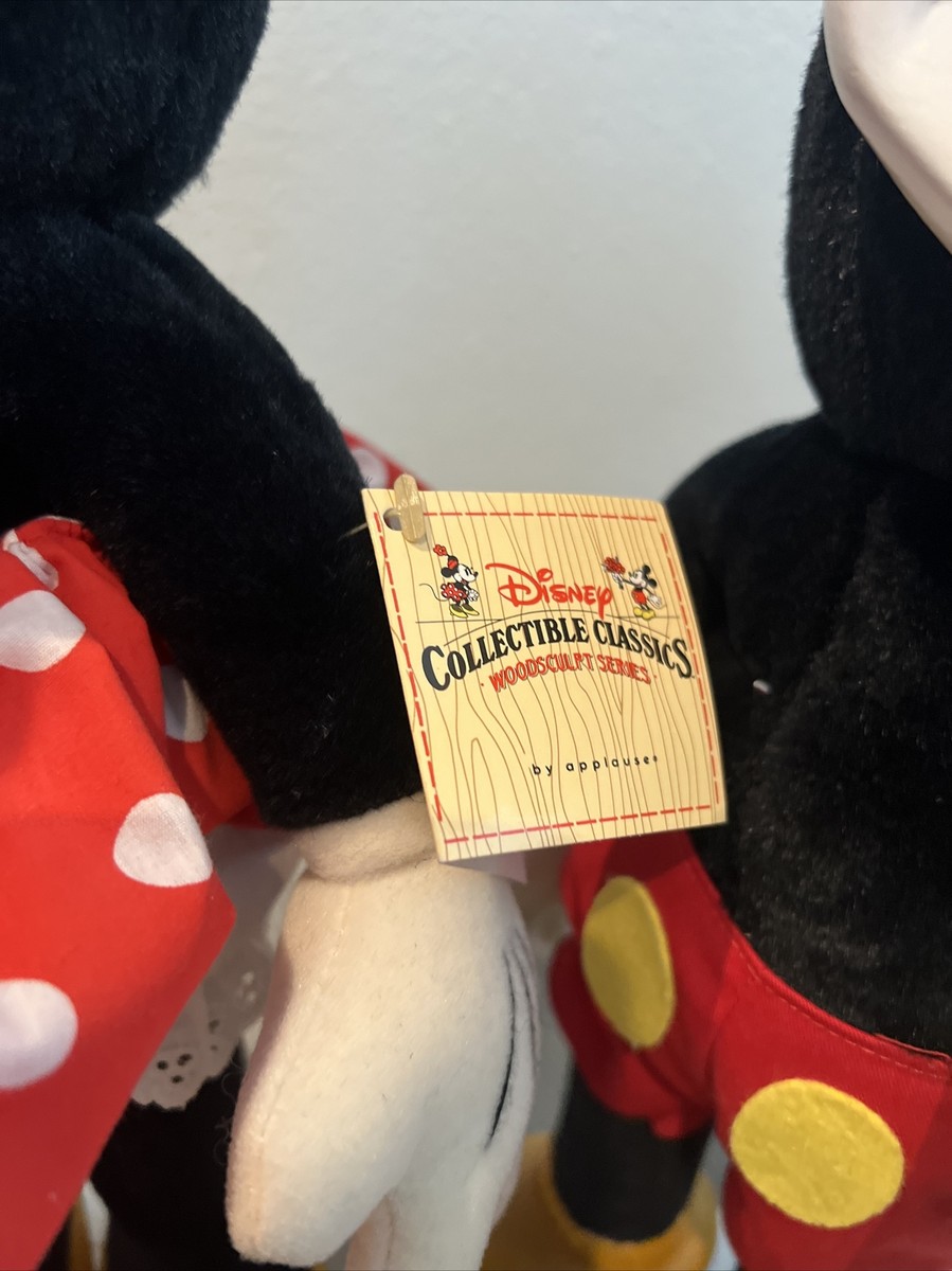 1980's Applause Disney Mickey & Minnie Mouse Stuffed Plush WOODEN
