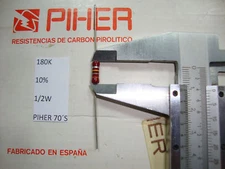 VINTAGE PIHER RESISTOR. 1/2W 180K 10% *1 PC* NEW ORIGINAL 1970 ́S + RC373