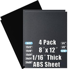 ABS Plastic Sheet 1/16" Thick 8"x12" 4-Pack Black Two-Sided Heat Moldable