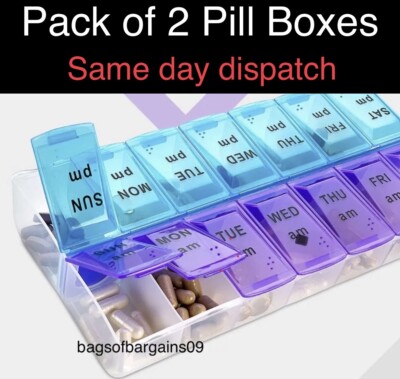 2 x 7 Tage Pillenbox Medizin AM/PM Tablettenspender Organizer wöchentliche Lagerung