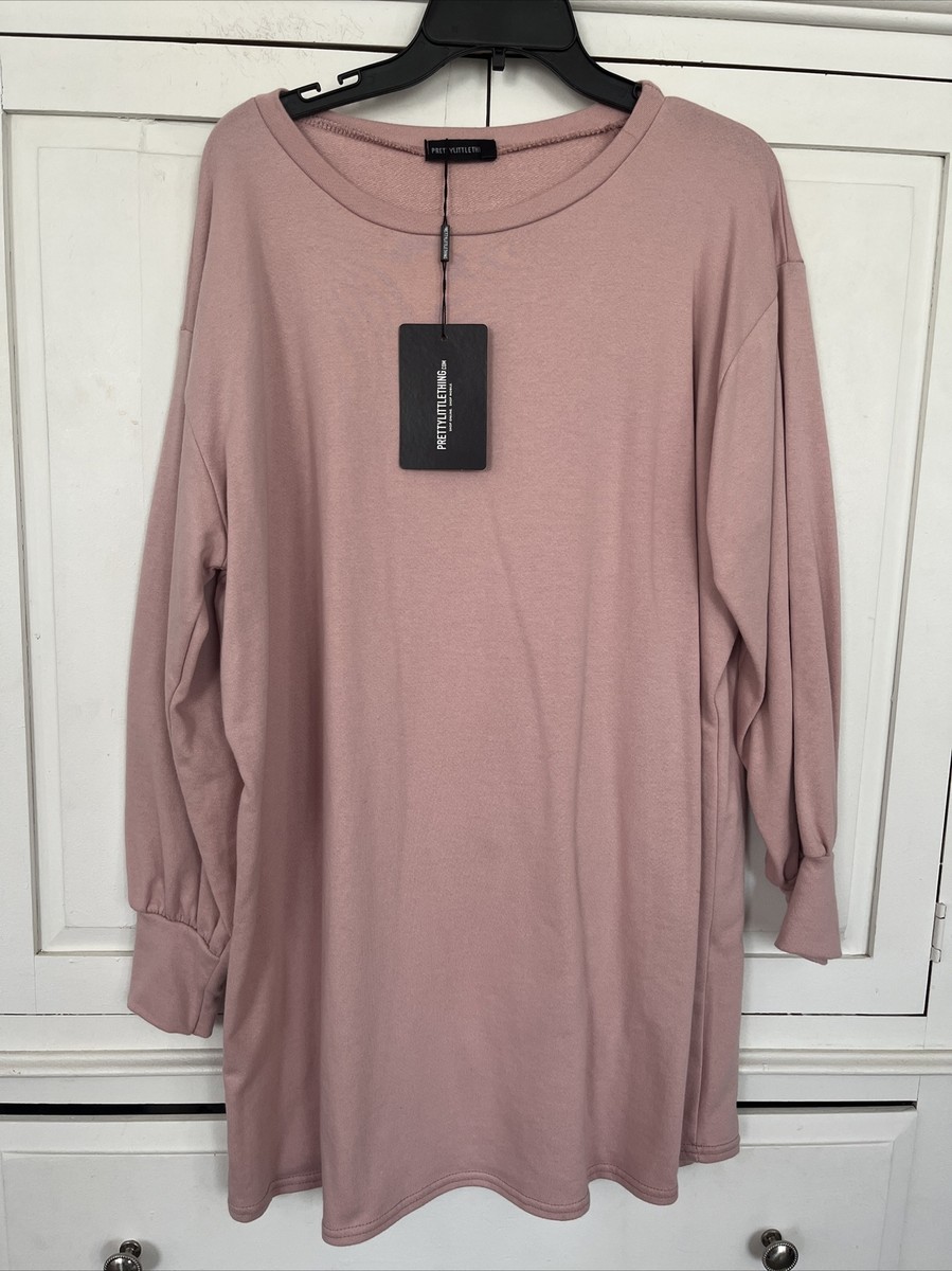 Prettylittlething Ksa Oversized Pink Sweater Dress Pretty Little Thing